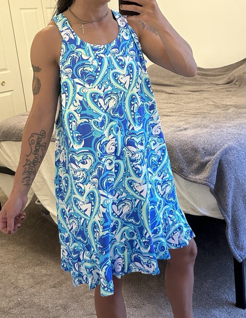 Lulu B Floral Tank Dress Blue Beach Resort Sundress UPF 50 Sleeveless NEW 1X